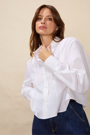 Ro&Zo White Cropped Cotton Shirt