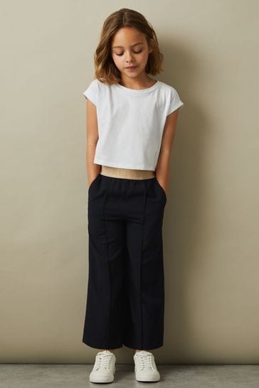 Reiss Navy Ayana Junior Elasticated Wide Leg Trousers