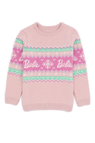 Vanilla Underground Pink Barbie Kids Christmas Jumper