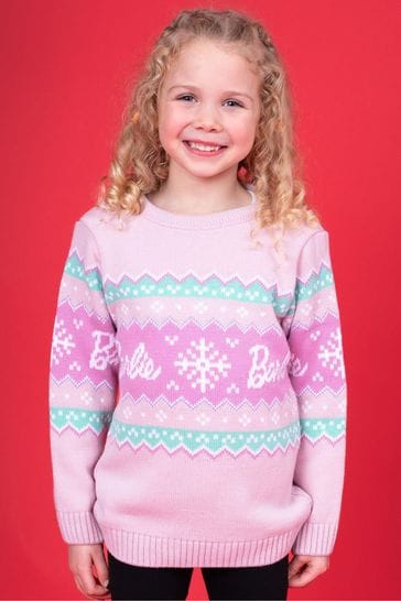 Vanilla Underground Pink Barbie Kids Christmas Jumper