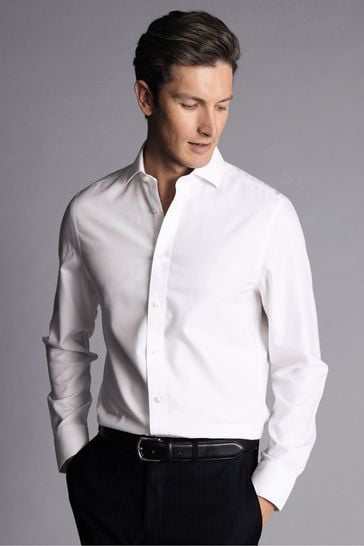 Charles Tyrwhitt White Slim Fit Non-Iron Clifton Weave Cutaway Shirt