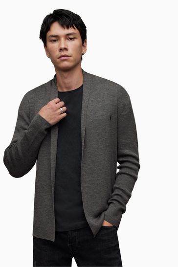 AllSaints Grey Mode Merino Open Car Cardigan