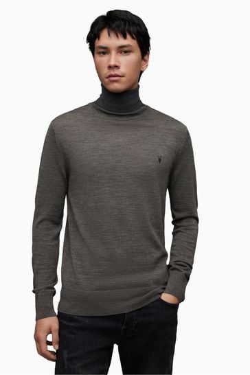 AllSaints Grey Mode Merino Roll Neck T-Shirt