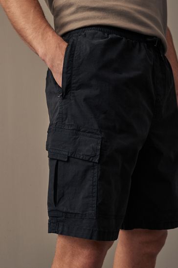 Black Drawstring Waist Cargo Shorts