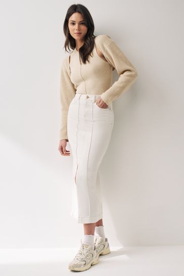 Neutral Co ord 30 Wool Ribbed Bolero Cardigan