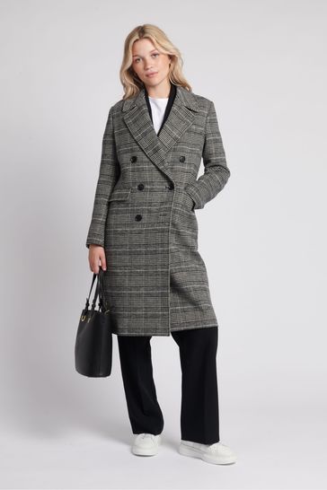 Buy U.S. Polo Assn. Womens Check Double Breasted Crombie Grey Coat