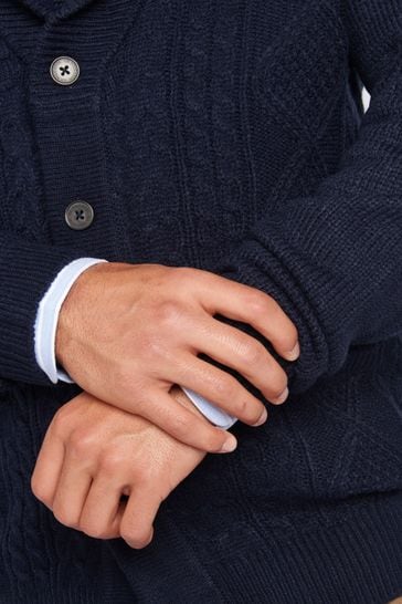 Men's blue shawl cardigan top