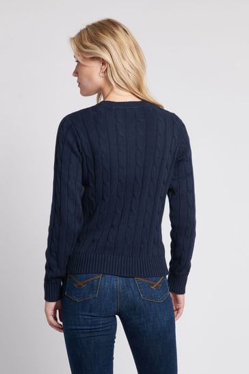 U.S. Polo Assn. Womens Blue Crew Neck Cable Jumper
