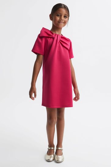 Reiss Pink Felicity Junior Scuba Bow Dress