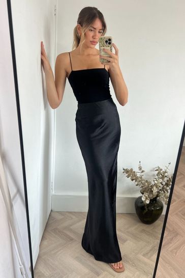 Buy Style Cheat Black Kassia Satin Slip Maxi Skirt from Next Bahrain