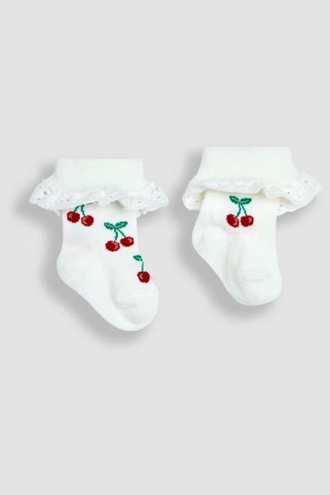 JoJo Maman Bébé Cream Cherry 2-Pack Frilly Socks