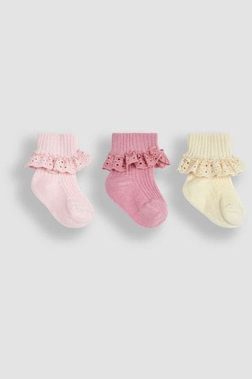 JoJo Maman Bébé Pink 3-Pack Frilly Socks