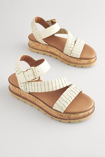 White Forever Comfort® Leather Cork Flatform Sandals