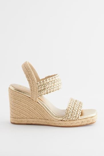 Gold Forever Comfort® Square Toe Weave Wedges