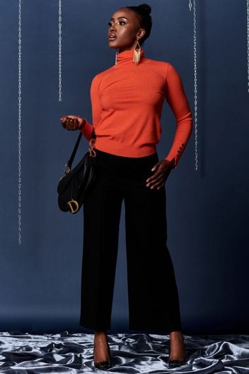 Jolie Moi Orange Turtleneck Fine Knit Fitted Jumper