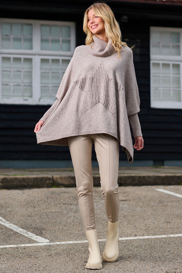 Jolie Moi Natural Star Front Roll Neck Knit Jumper
