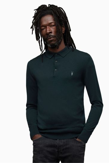 AllSaints Blue Mode Merino Polo Shirt