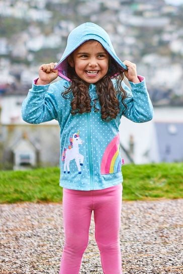 JoJo Maman Bébé Duck Egg Blue Unicorn Appliqué Reversible Jersey Hoodie