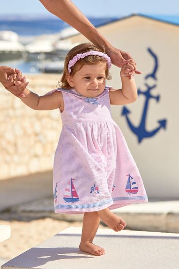 JoJo Maman Bébé Pink Boat Appliqué Sailor Baby Dress