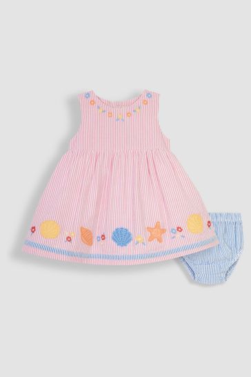 JoJo Maman Bébé Pink Seashell Appliqué Sailor Baby Dress