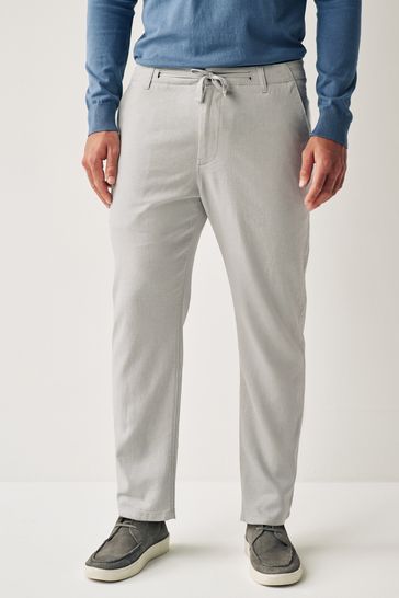 Light Grey Linen Viscose Drawstring Trousers