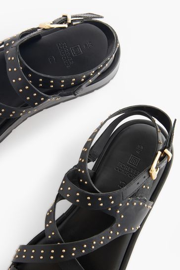 Buy Black Studded Forever Comfort Leather Strappy Flatform Sandals from Next Oman