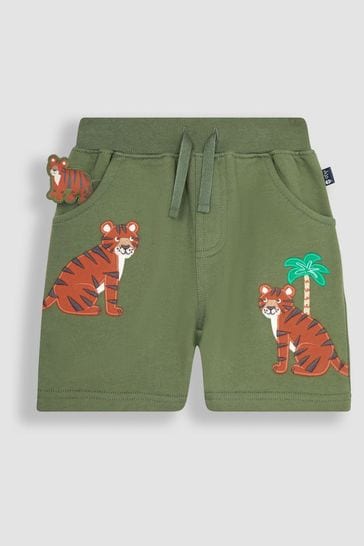 JoJo Maman Bébé Khaki Green Tiger Appliqué Pet in Pocket Shorts