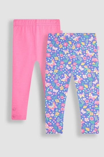 Pack de 2 leggings en rosa y morado bígaro con estampado de flores y mariposas de Jojo Maman Bébé