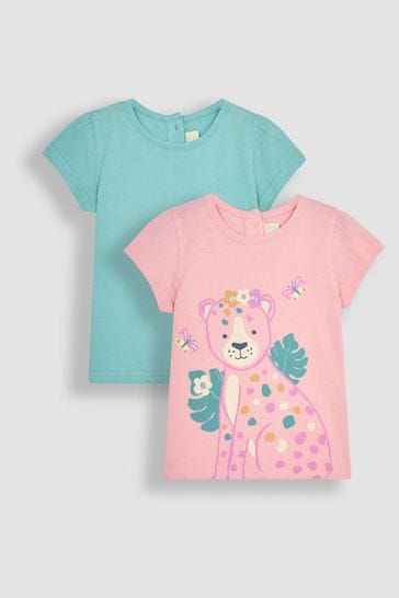 JoJo Maman Bébé Pink Cheetah & Duck Egg Blue 2-Pack T-Shirts