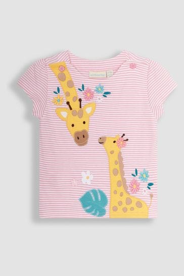JoJo Maman Bébé Rose Pink Giraffe Appliqué T-Shirt