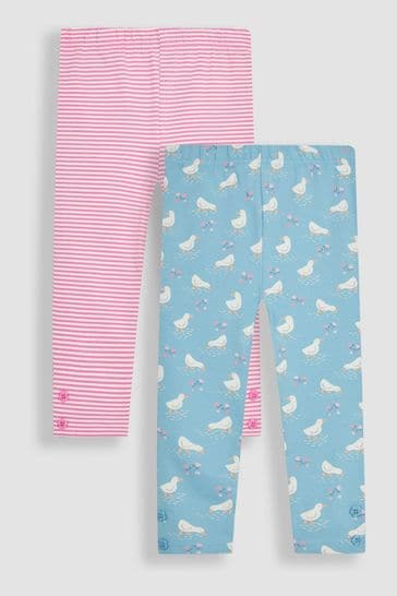 JoJo Maman Bébé Blue Duck Floral & Pink 2-Pack Leggings