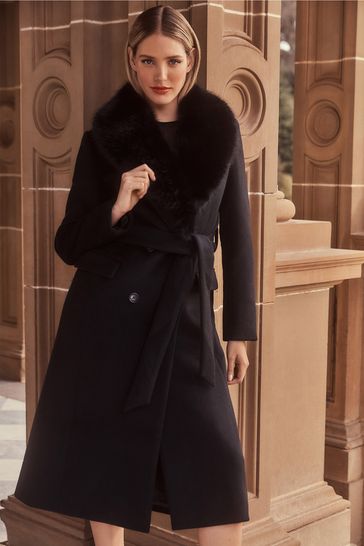 Forever New Black Frankie Faux Fur Collar Coat