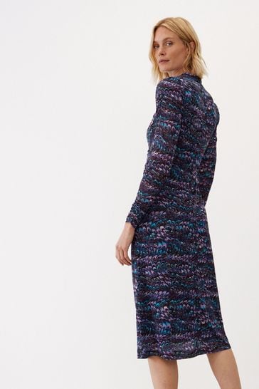 Blue feather print dress store