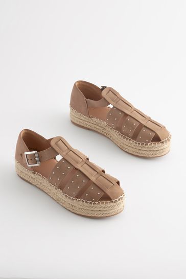 Taupe Brown Forever Comfort® Leather Chunky Fisherman Espadrille Shoes