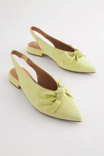 Lime Green Forever Comfort® Leather Point Toe Bow Slingback Shoes