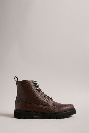 Ted Baker Zigmond Brown Scotch Grain Leather Lace Up Boot