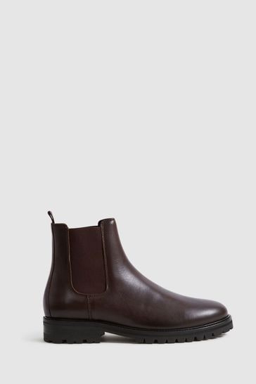 Reiss Chocolate Chiltern Leather Chelsea Boots