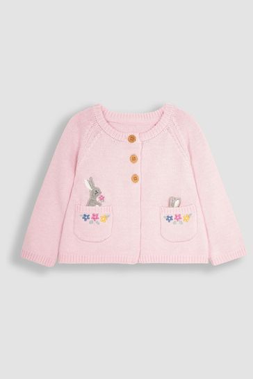 JoJo Maman Bébé Pink Bunny Appliqué Cardigan