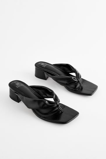 Black Forever Comfort® Toe Post Block Heel Mules