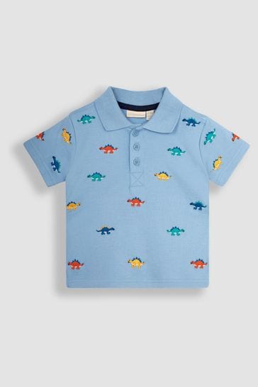 JoJo Maman Bébé Blue Dino Embroidered Polo Shirt