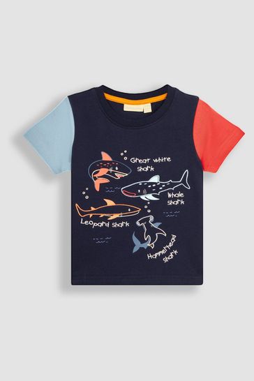 JoJo Maman Bébé Navy Blue Shark Appliqué T-Shirt