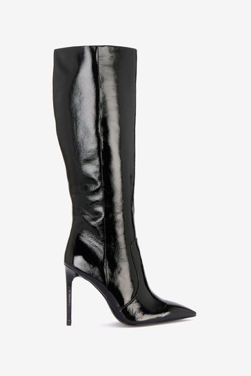 Black patent stiletto boots discount