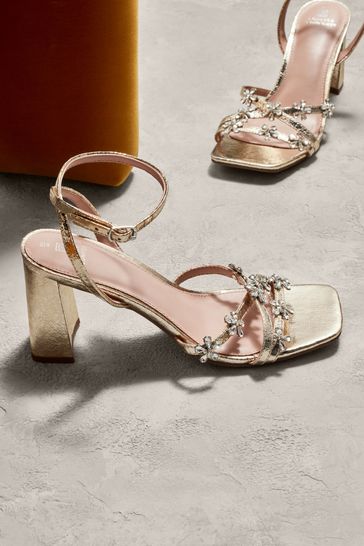 Buy Gold Forever Comfort Jewel Flowers Block Heel Sandals from Next Netherlands