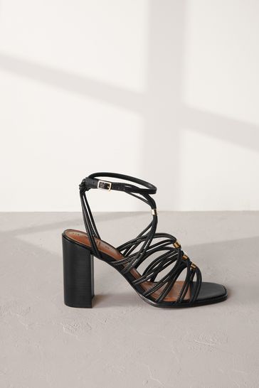 Block heel sandals black leather deals