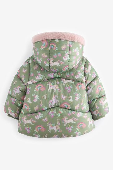 Buy Khaki Unicorn Shower Resistant Faux Fur Lined Hooded Padded Coat 3mths 7yrs from Next Netherlands