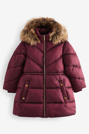 F&f faux fur trim shower resistant padded jacket sales