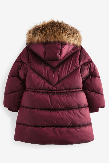 Berry faux fur collar coat deals