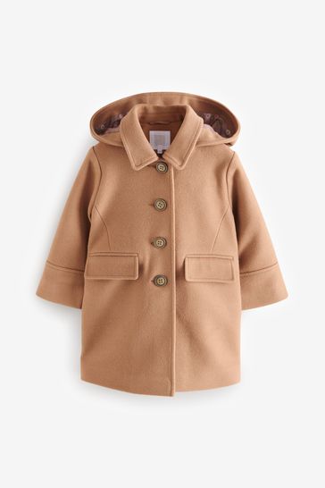 Camel Single Breasted Hooded Coat with Wool 3mths 10yrs