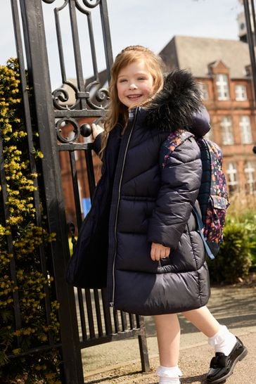 Buy Navy Shower Resistant Faux Fur Trim Padded Coat 3 16yrs from Next Bahrain