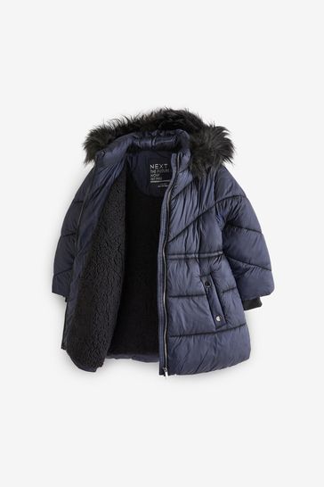 Buy Navy Shower Resistant Faux Fur Trim Padded Coat 3 16yrs from Next Bahrain
